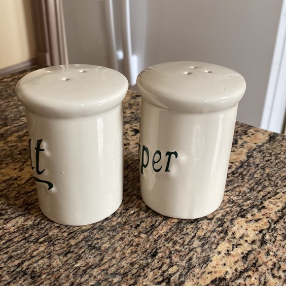 Himark Salt and Pepper Shakers, 80s Forest Green Lettering Ceramic Shakers - Picture 11 of 11